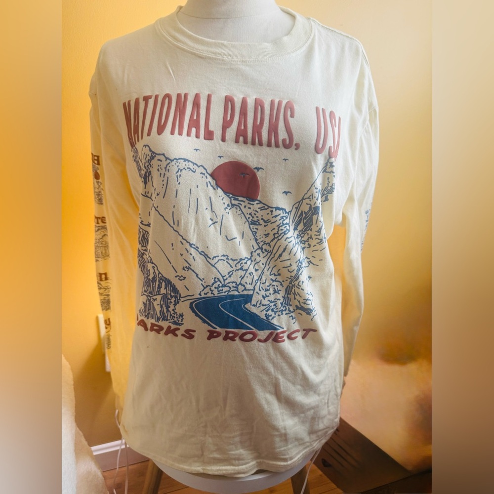 Free People Cream Long Sleeve Tee with Graphic